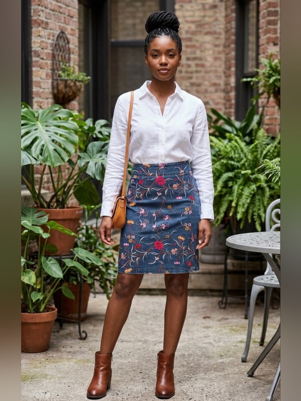 Maeve by Anthropologie Floral Embroidered Denim Pencil Skirt Size 2 Midi Mini - Picture 2 of 10